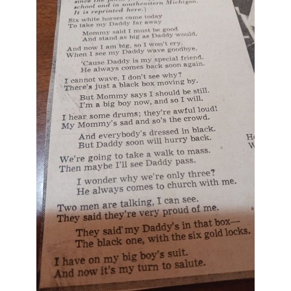 Newspaper Clipping Pres Kennedy Poem SIX WHITE HORSES 1960's History - Picture 4 of 5